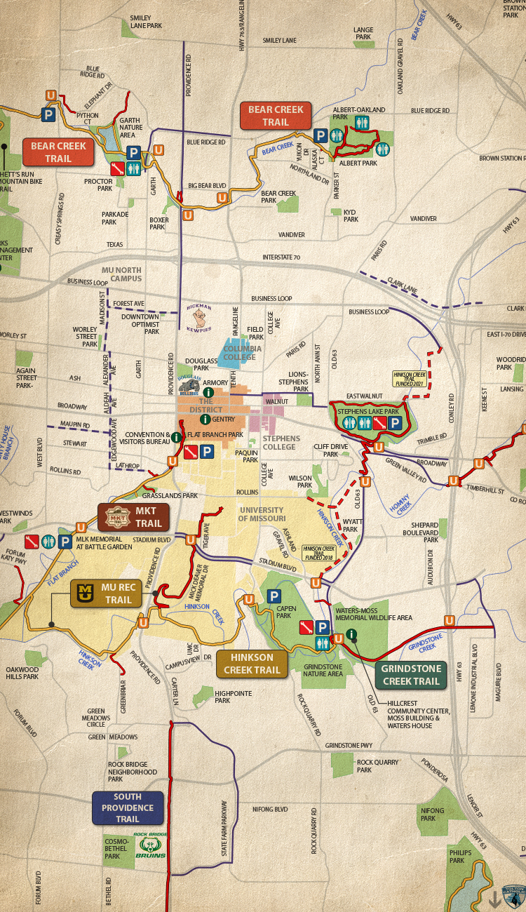 Bike Trail map for Columbia, MO